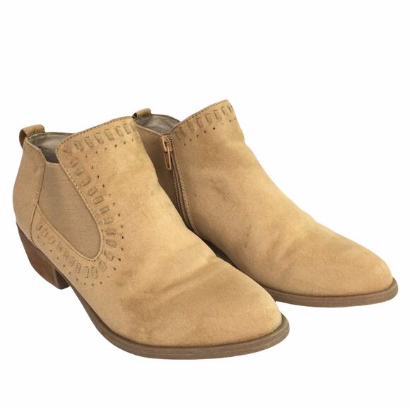 Carlos By Carlos Santana Cowgirl Faux Suede Low Heel Tan Western Bootie 7.5M - Picture 1 of 12